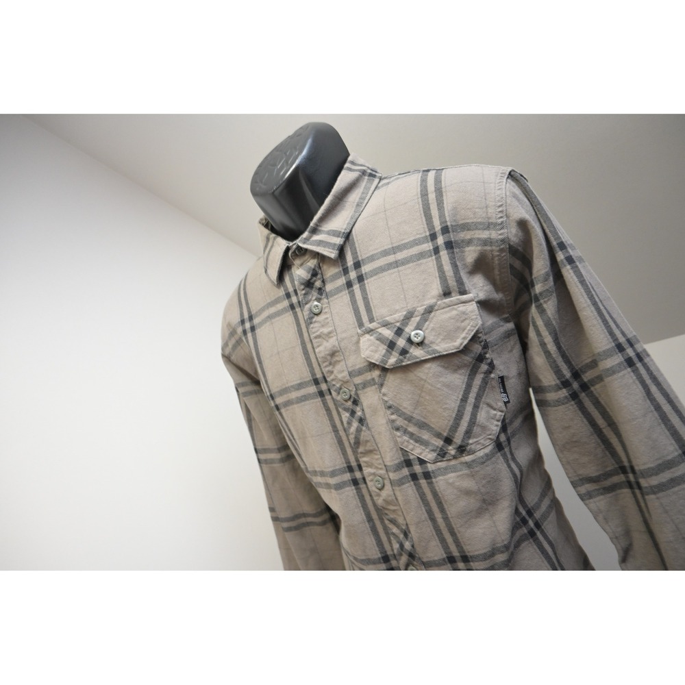 Fox Racing Flannel Button Down Shirt Mens Large Tan Plaid Long Sleeve‎ Excellent